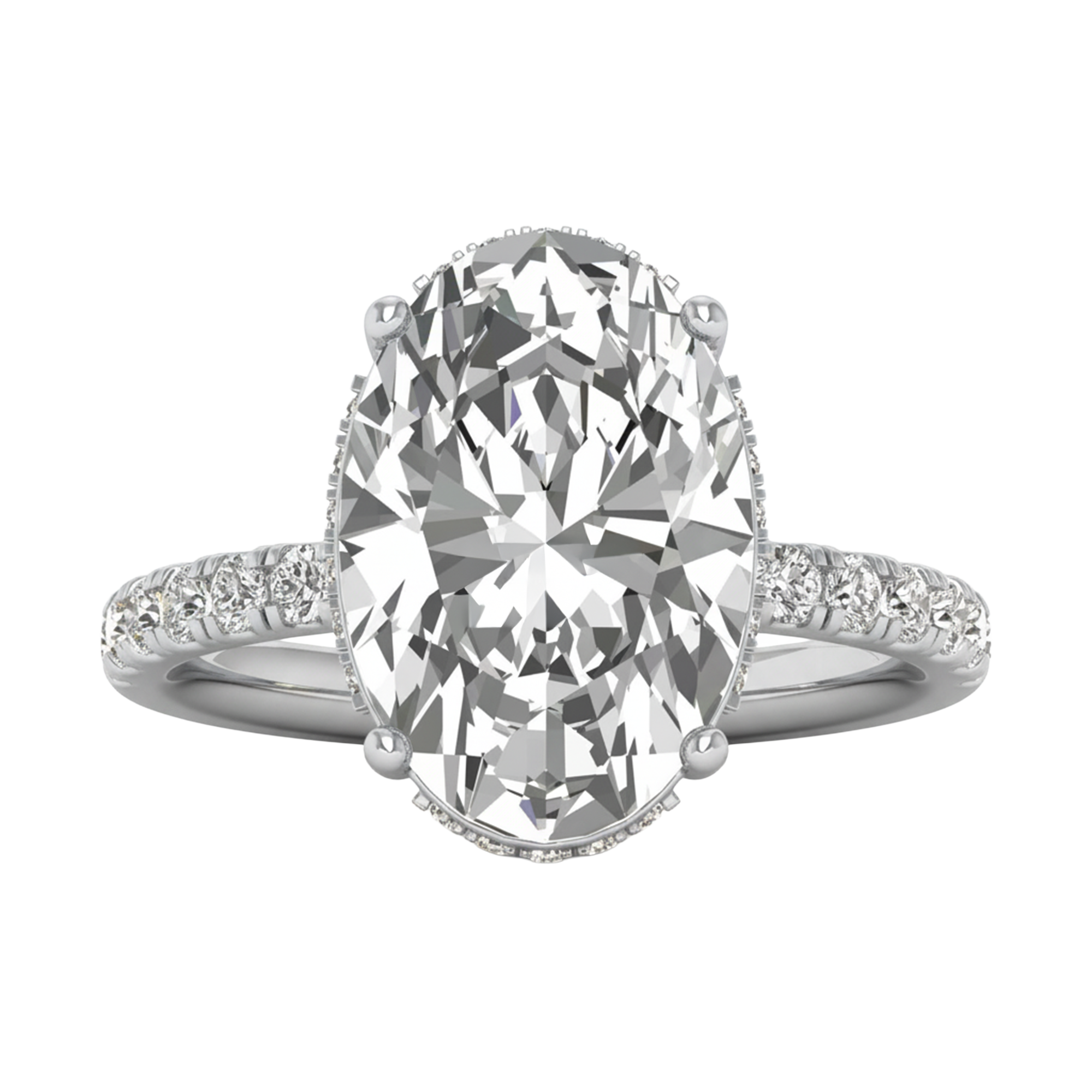 5,5 karaat solitaire pave ring met ovale diamant en pave band en hidden halo