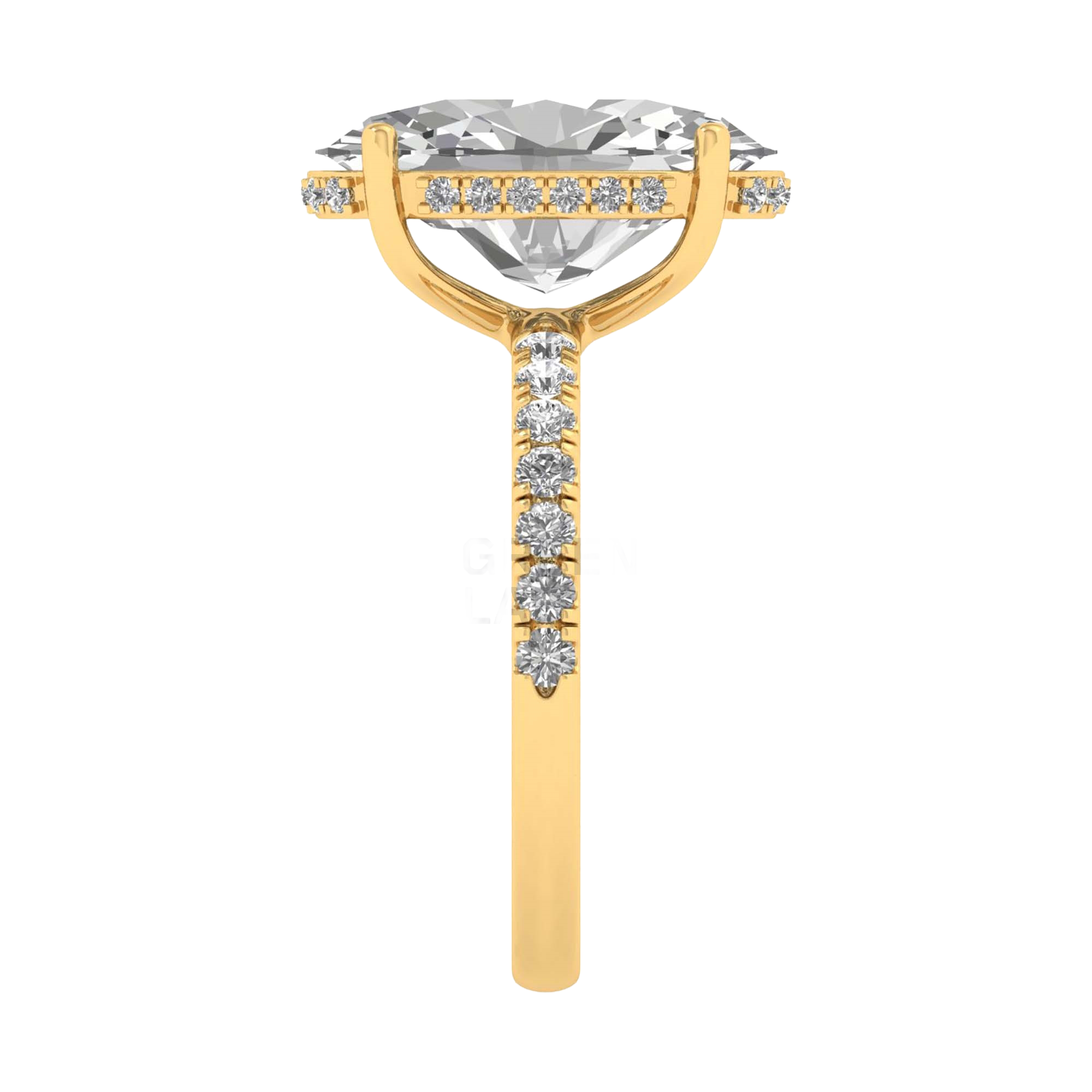 5,5 karaat solitaire pave ring met ovale diamant en pave band en hidden halo