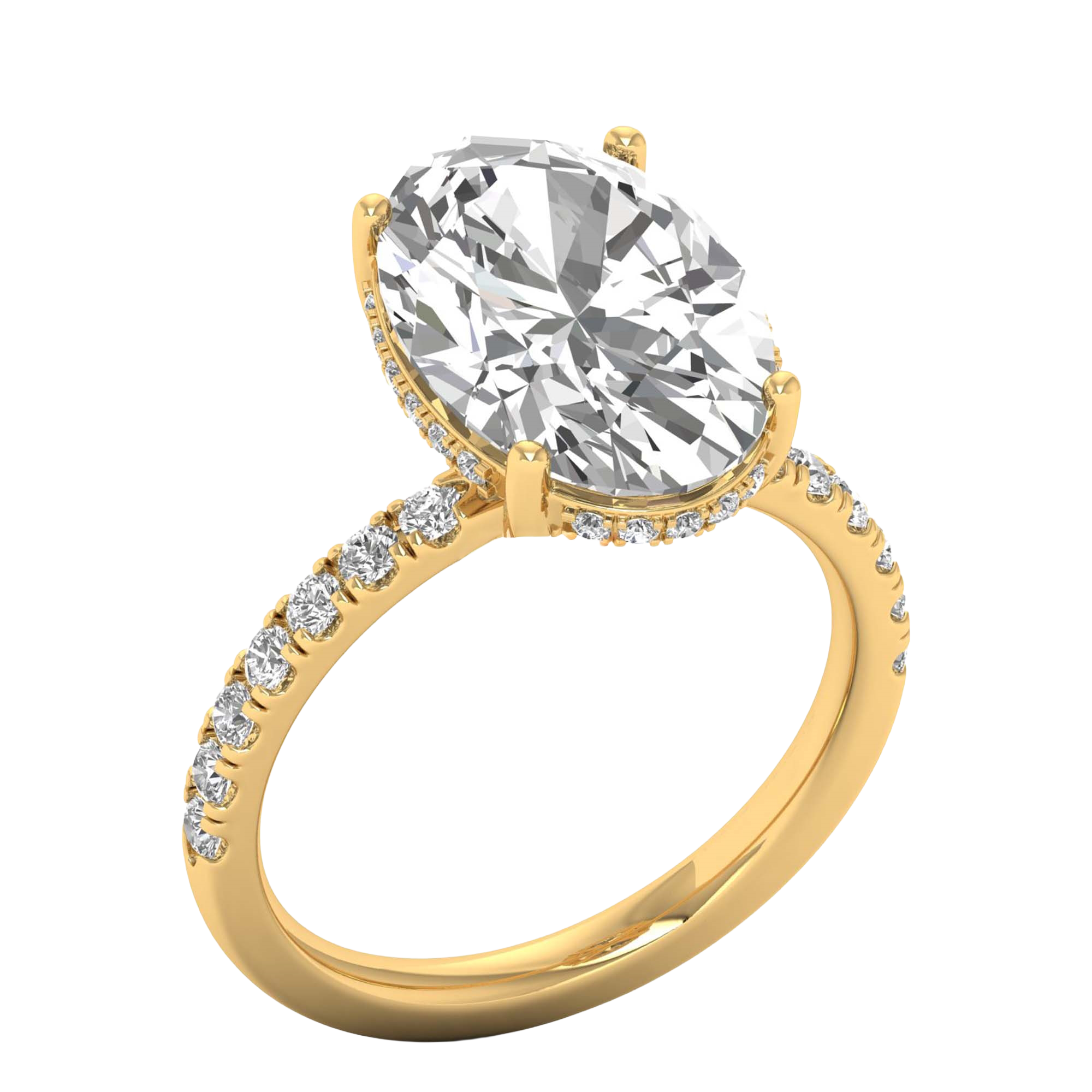 5,5 karaat solitaire pave ring met ovale diamant en pave band en hidden halo