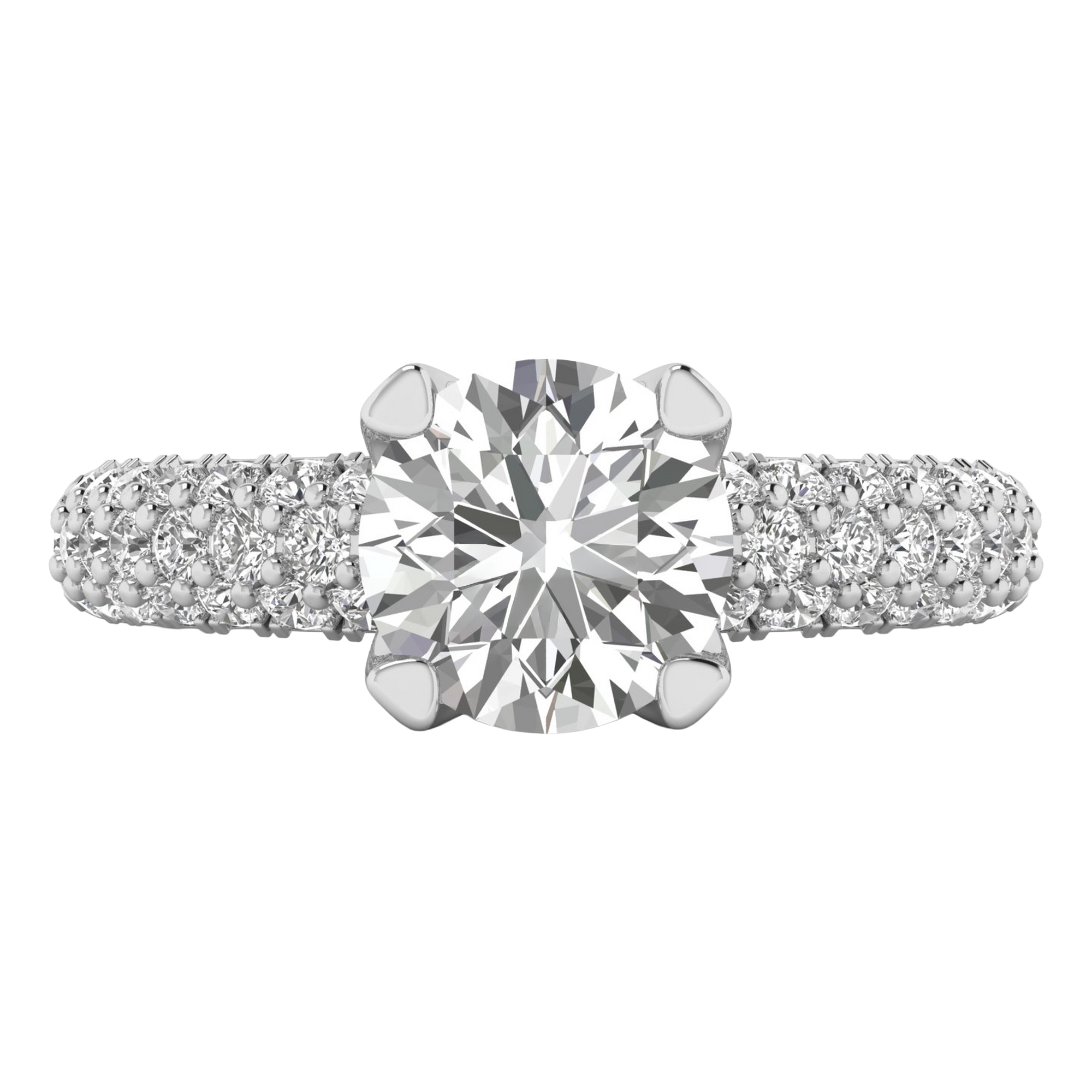 2,92 karaat brede solitaire pave ring met meerdere rijen ronde diamanten