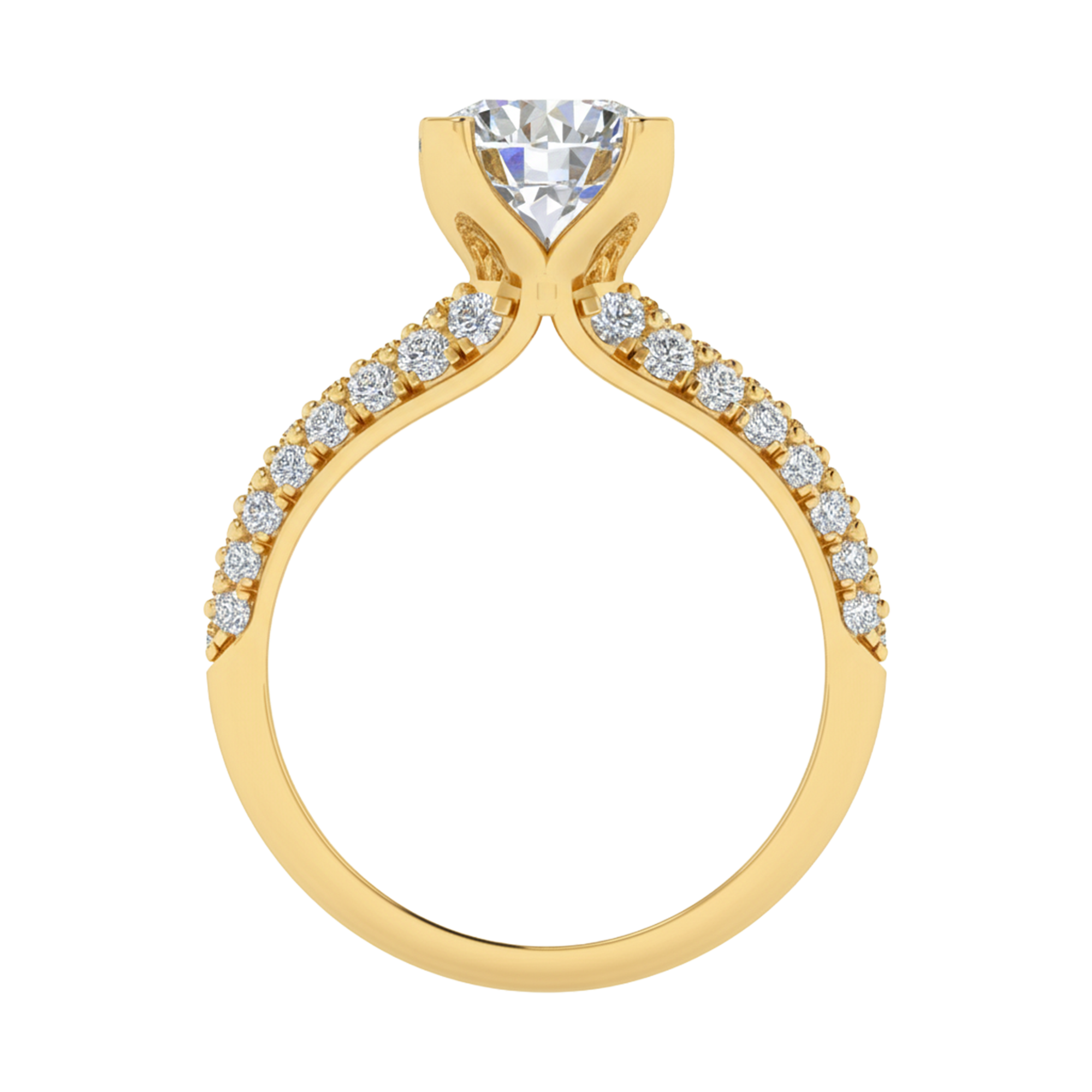 2,92 karaat brede solitaire pave ring met meerdere rijen ronde diamanten