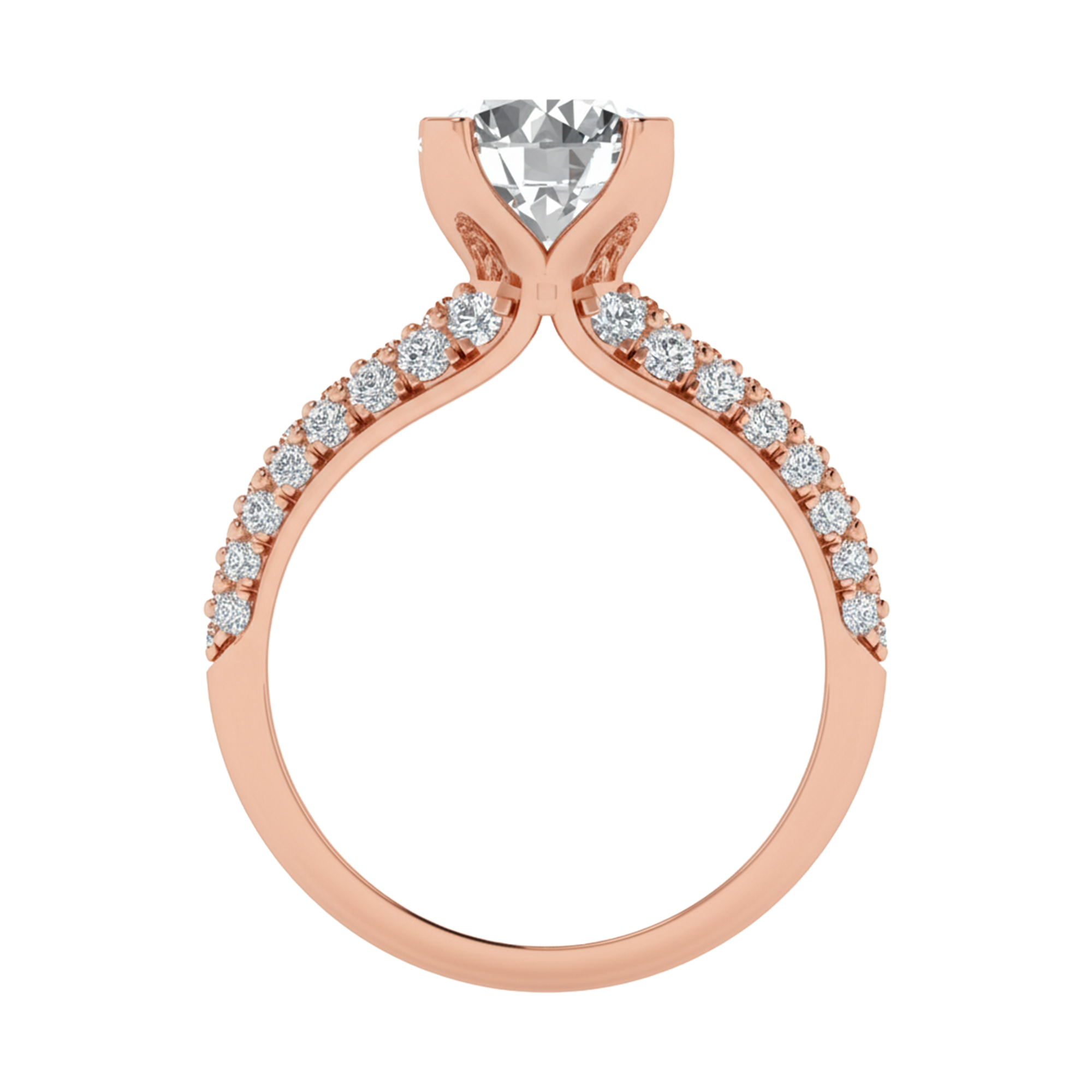 2,92 karaat brede solitaire pave ring met meerdere rijen ronde diamanten