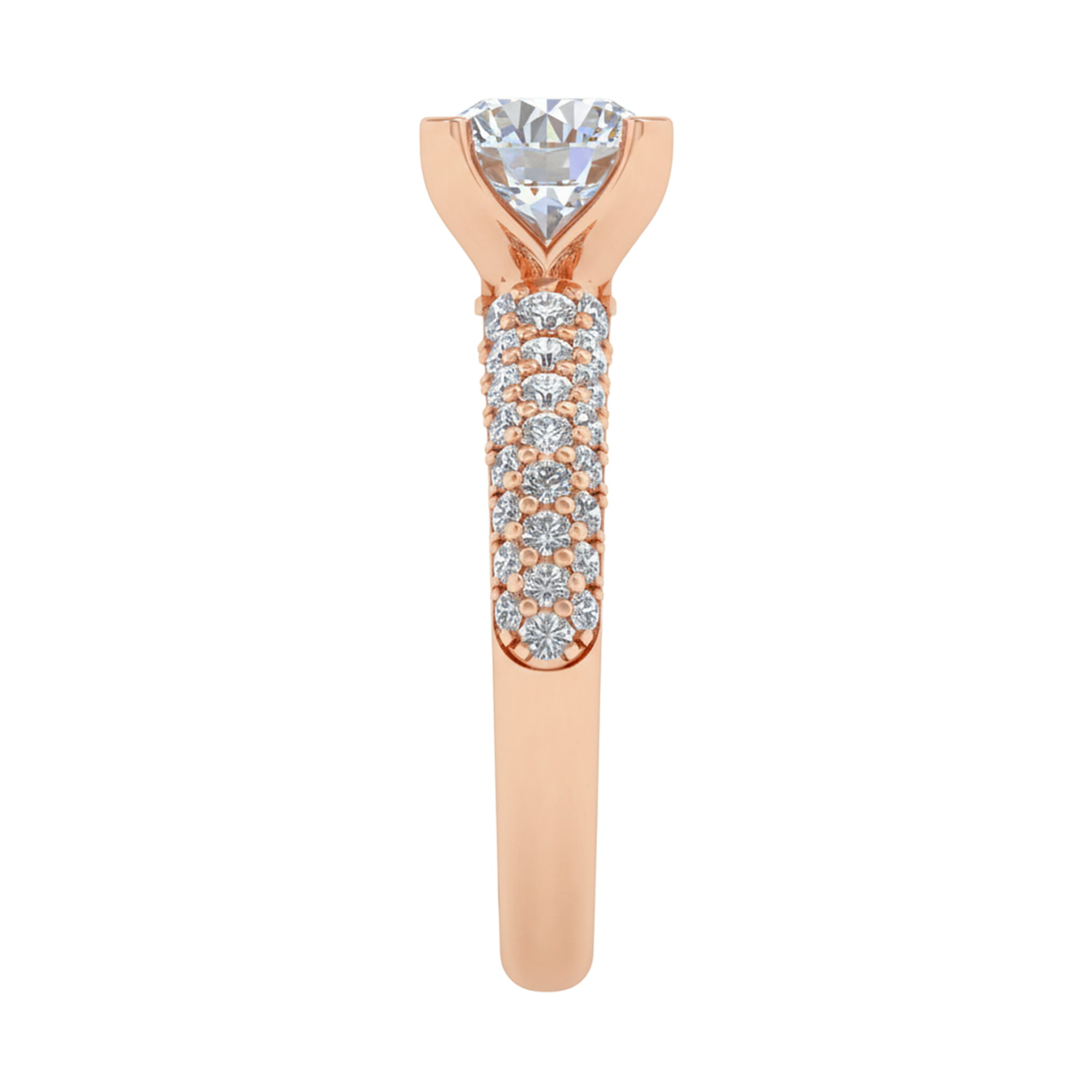 2,92 karaat brede solitaire pave ring met meerdere rijen ronde diamanten