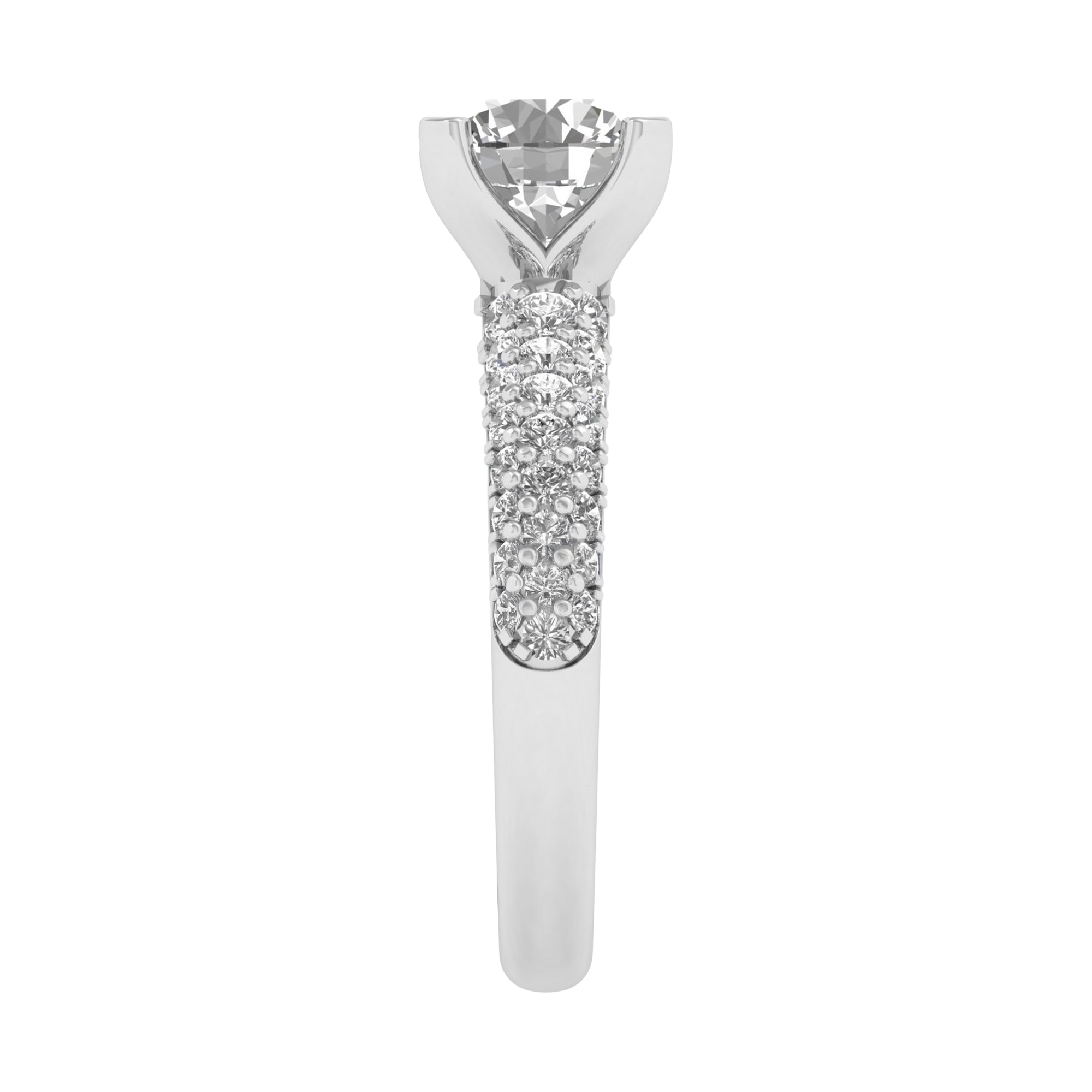 2,92 karaat brede solitaire pave ring met meerdere rijen ronde diamanten