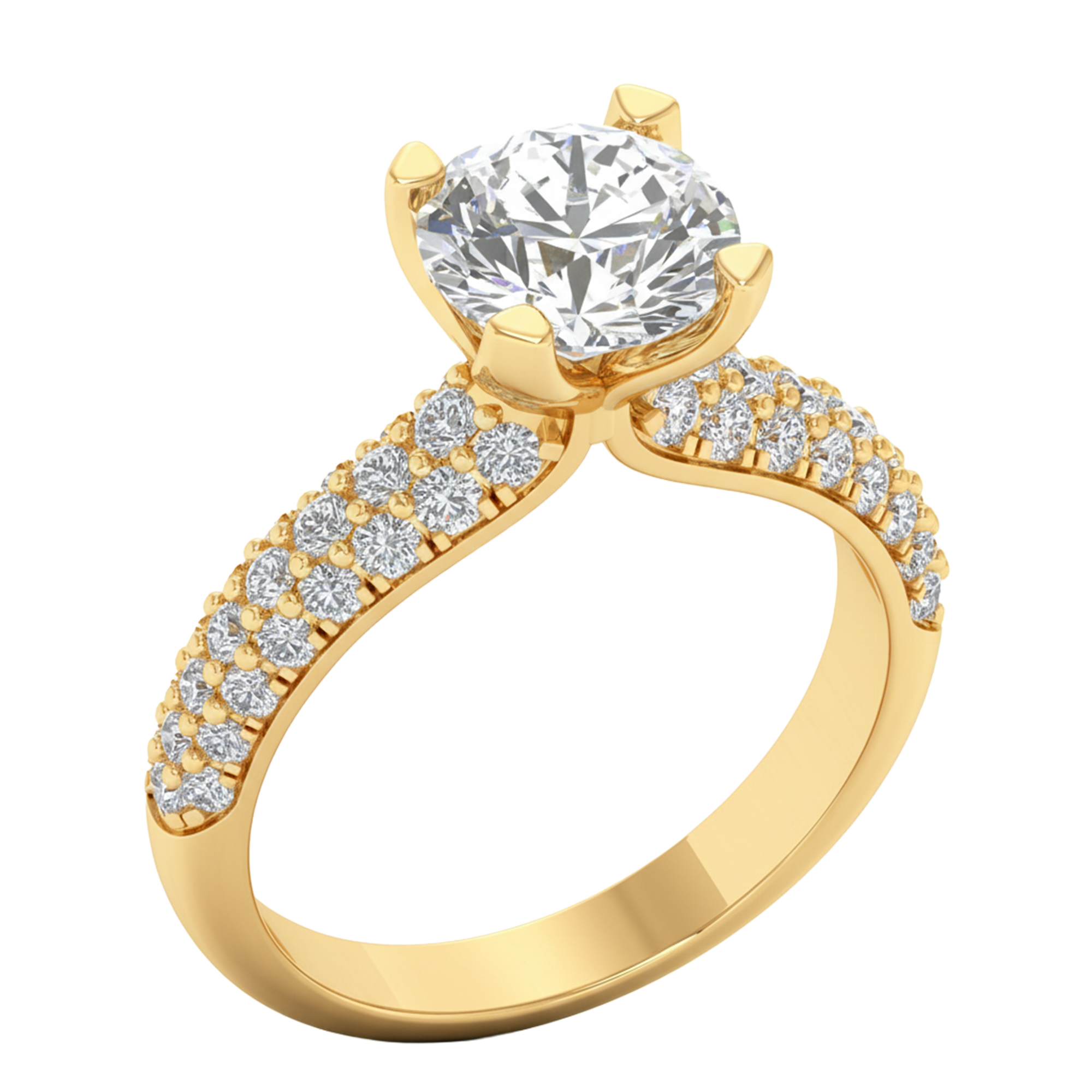 2,92 karaat brede solitaire pave ring met meerdere rijen ronde diamanten