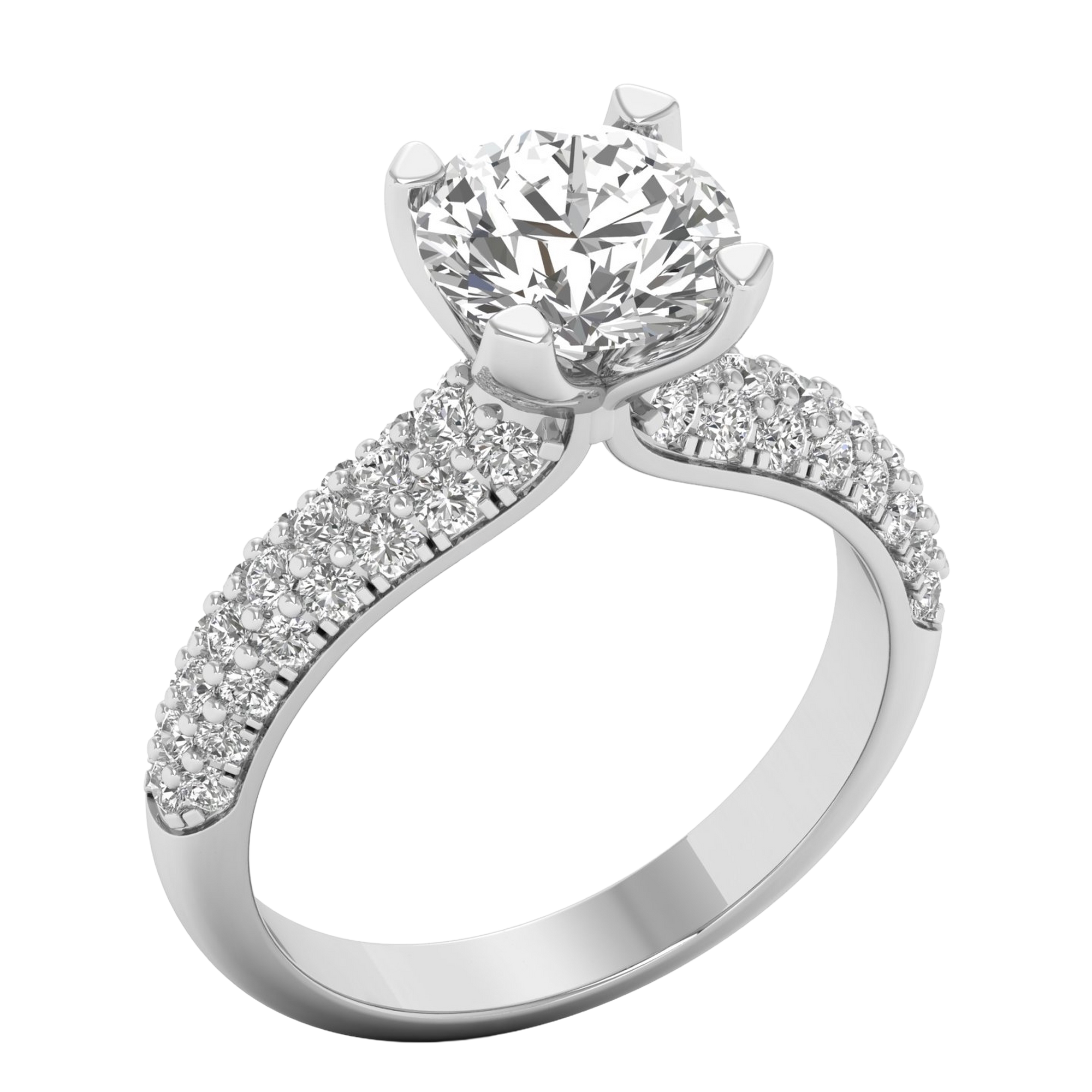 2,92 karaat brede solitaire pave ring met meerdere rijen ronde diamanten
