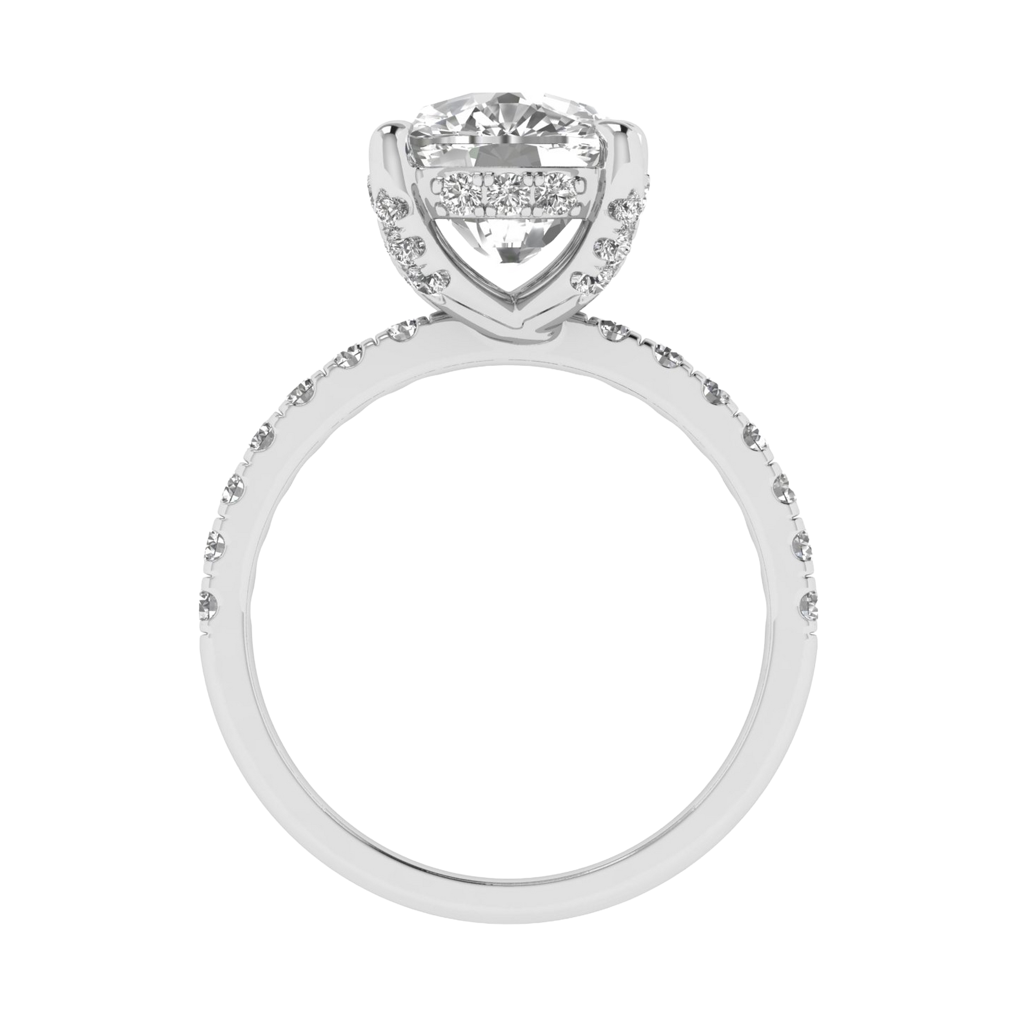 4.66 karaat cushion solitaire‑pavé ring met verfijnde hidden‑halo rand