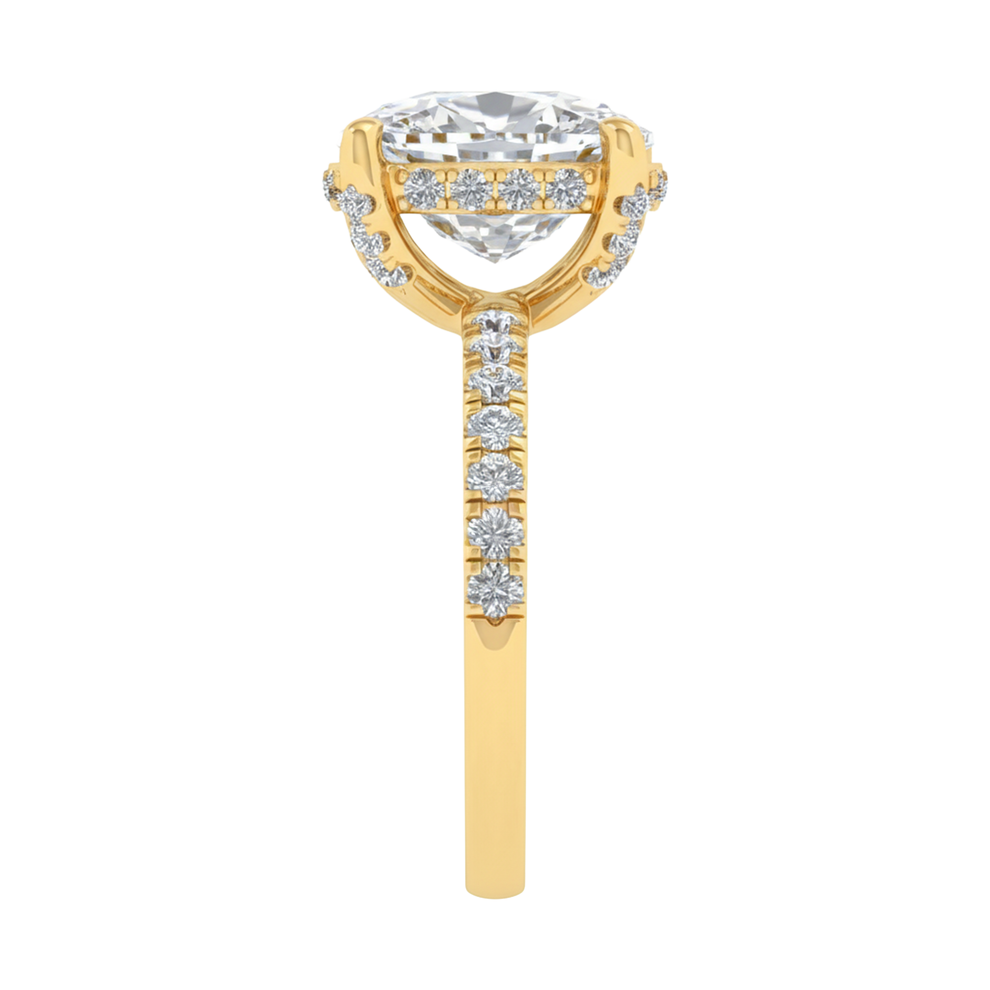 4.66 karaat cushion solitaire‑pavé ring met verfijnde hidden‑halo rand