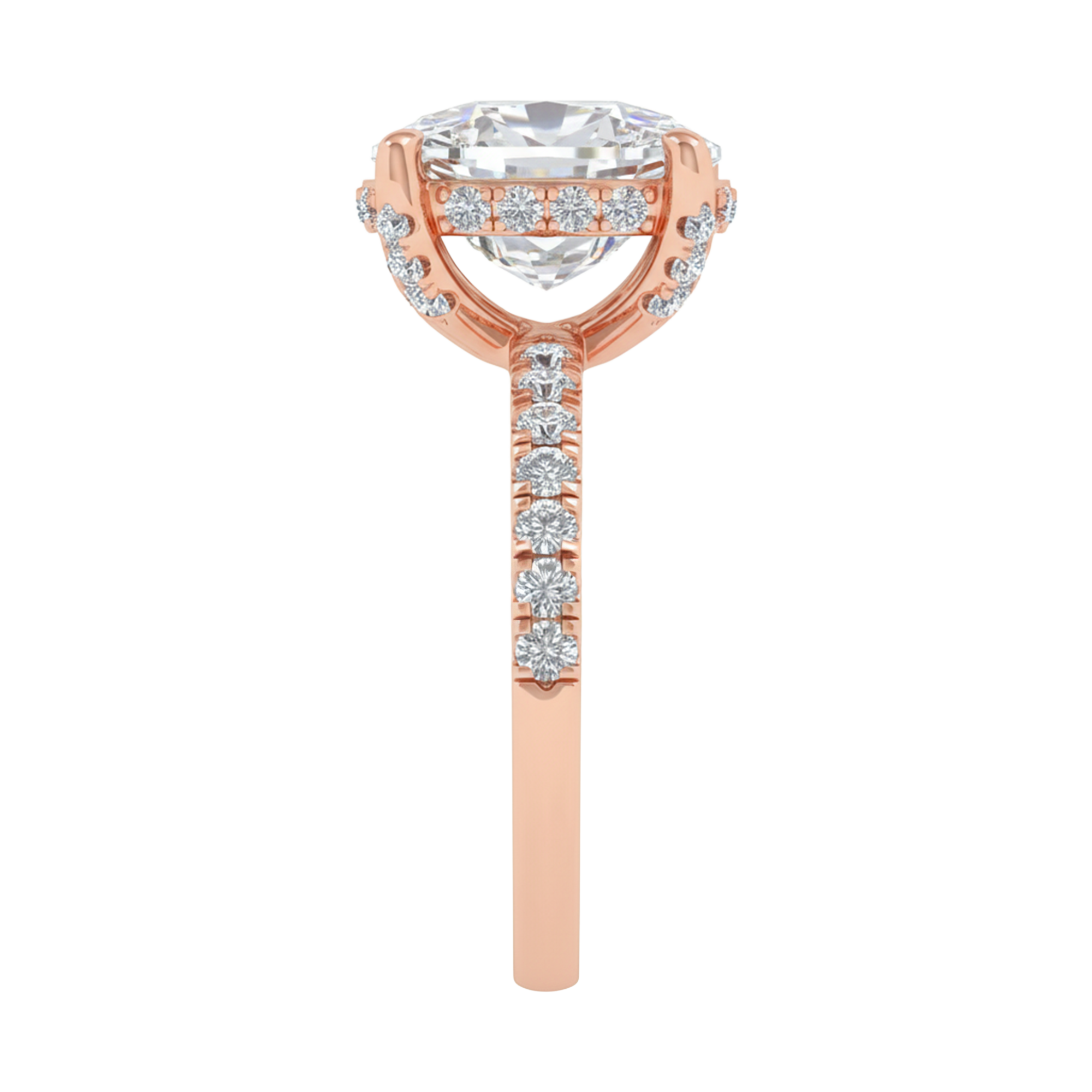 4.66 karaat cushion solitaire‑pavé ring met verfijnde hidden‑halo rand