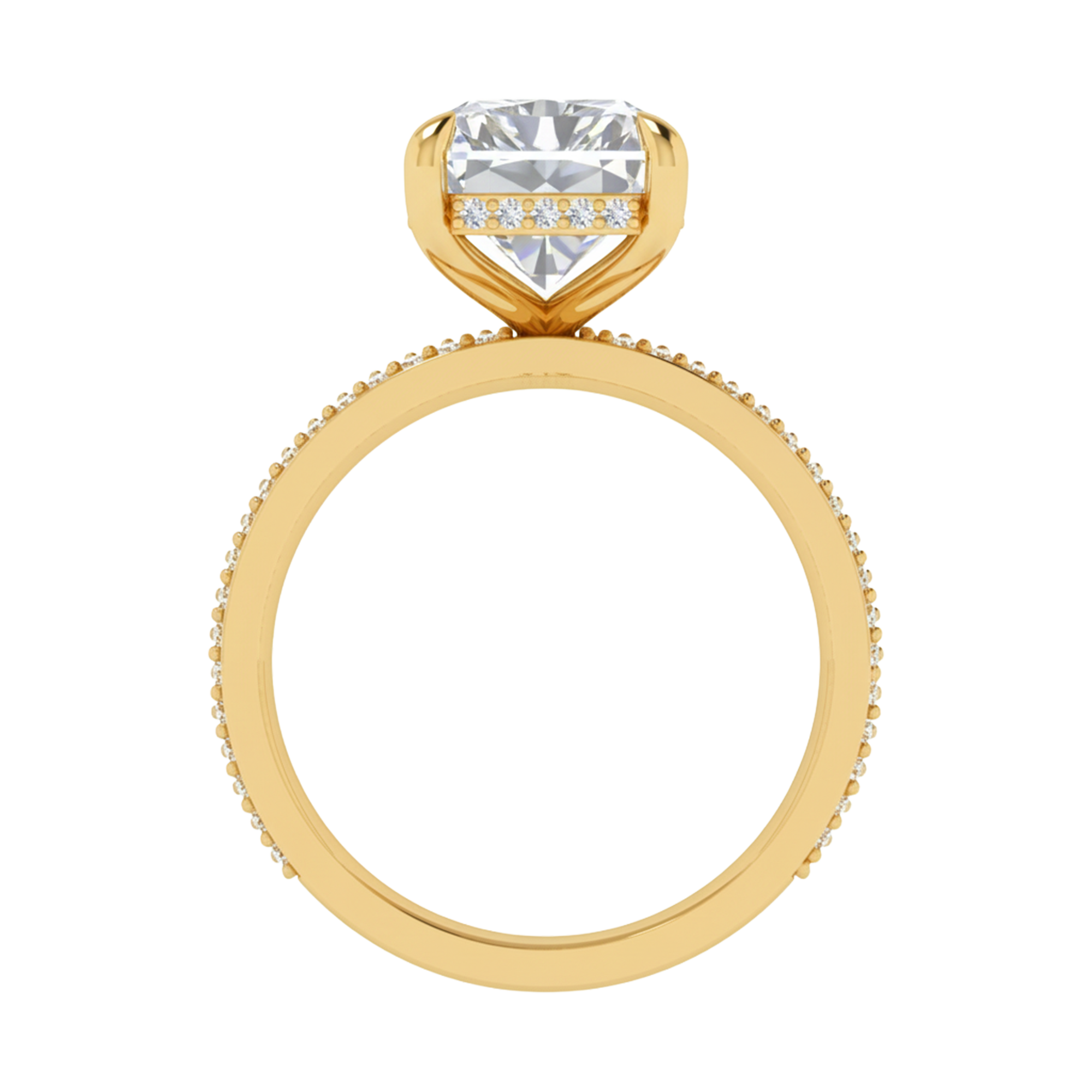 5,5 karaat solitaire emerald pave ring met ronde diamanten in de band en hidden halo