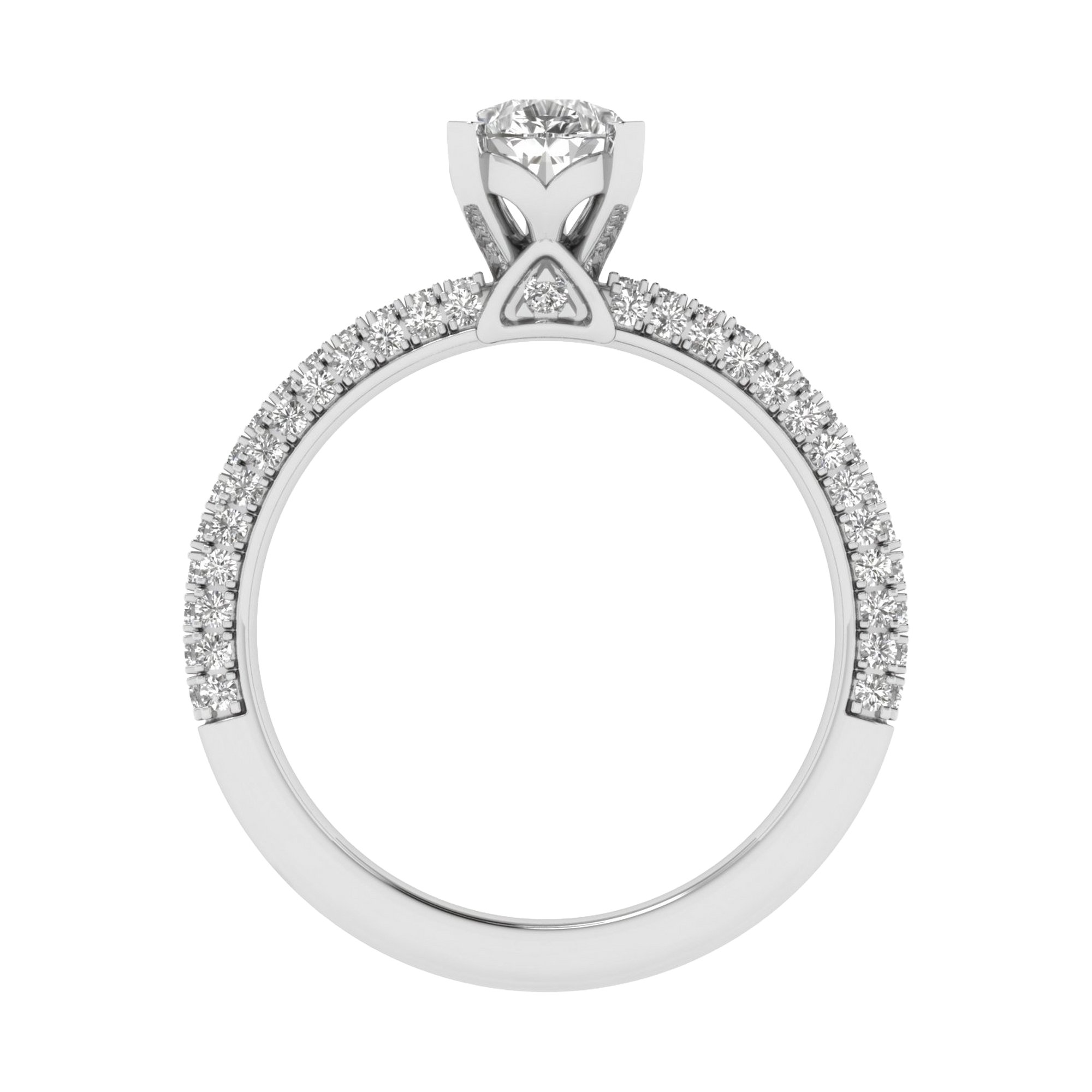 1.5 karaat solitaire pave ring met peer center diamant met ronde dubbele zetting in de band