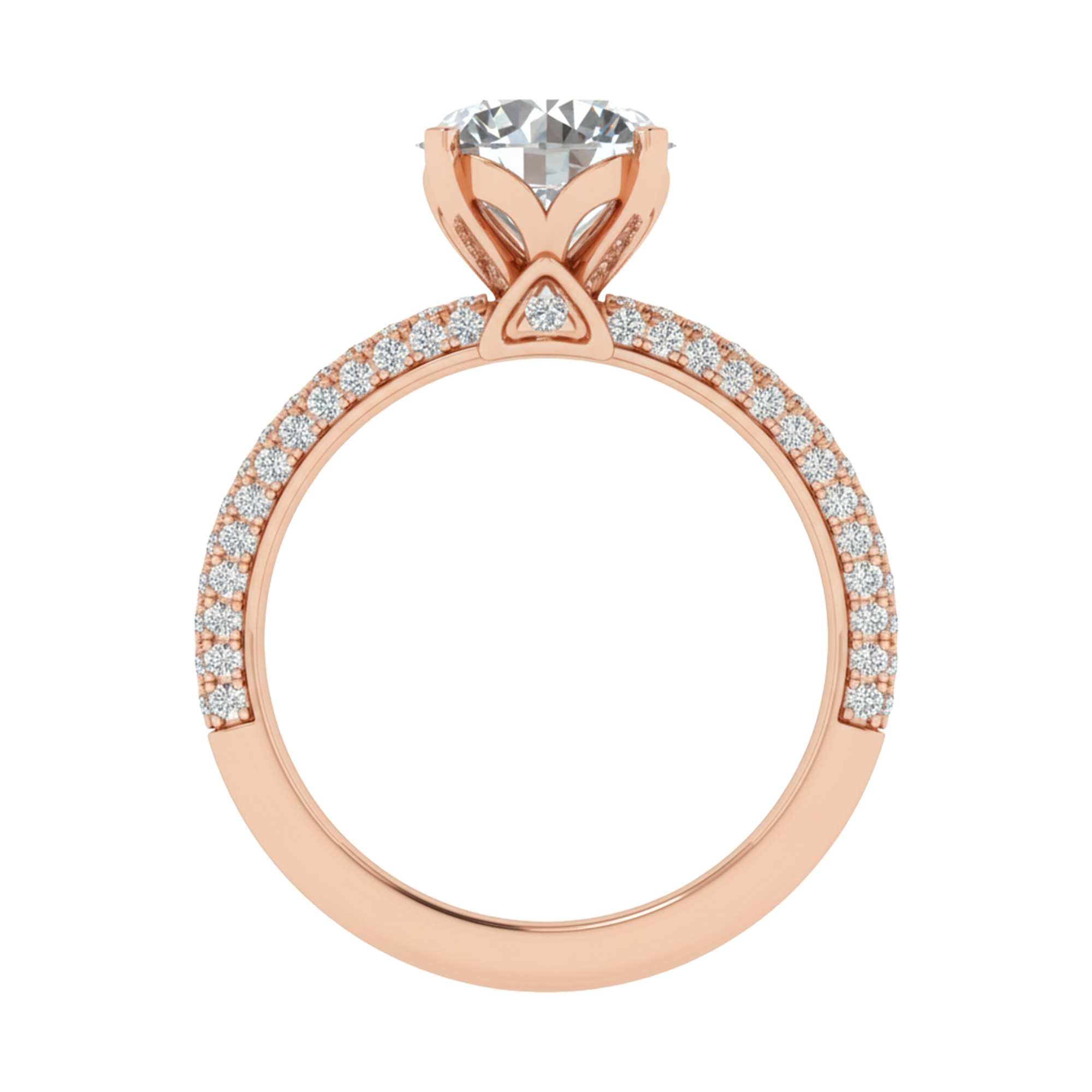 2,5 karaat 4 prong solitaire pave ring met ronde diamanten