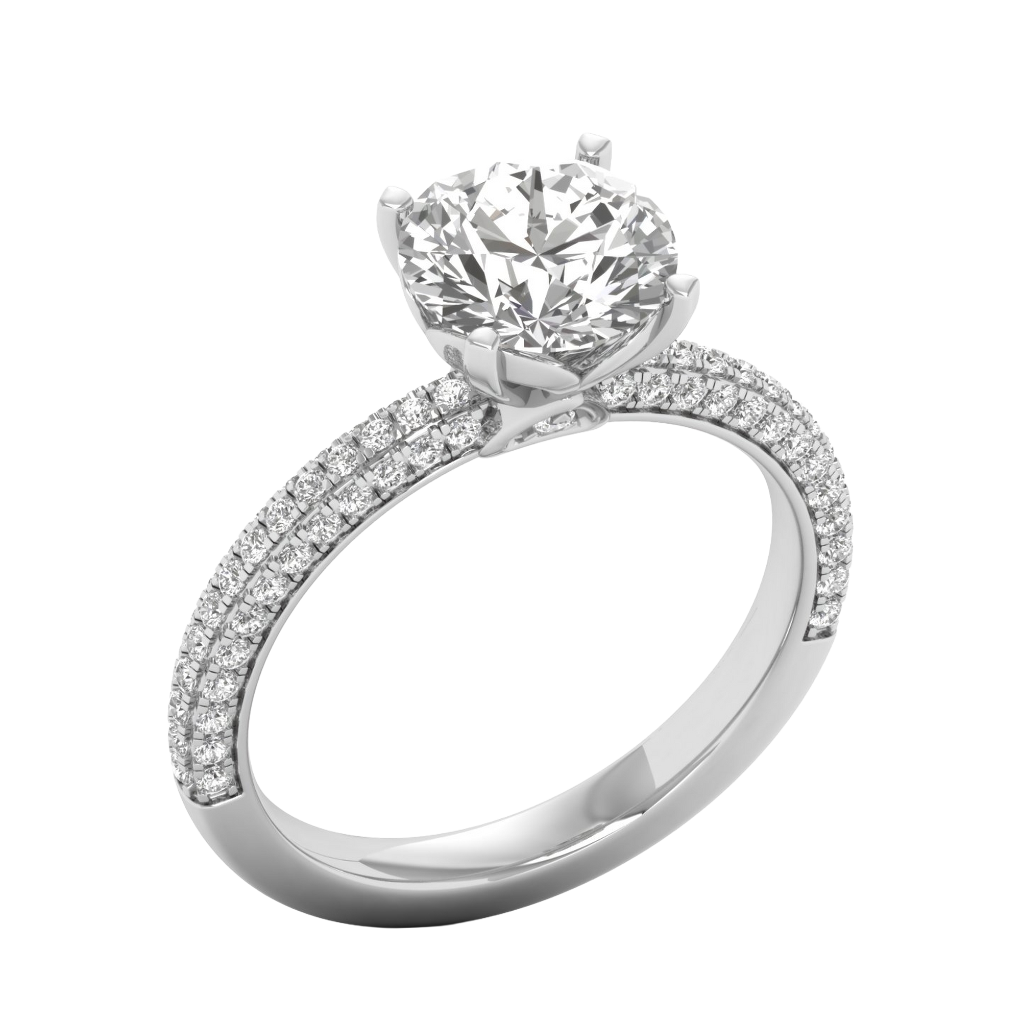2,5 karaat 4 prong solitaire pave ring met ronde diamanten