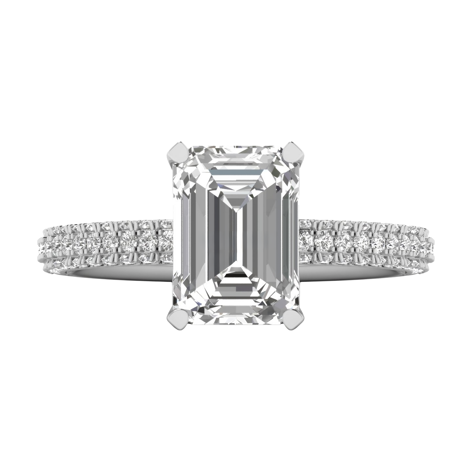 3,5 karaat 4 prong solitaire emerald pave ring met ronde diamanten in de band