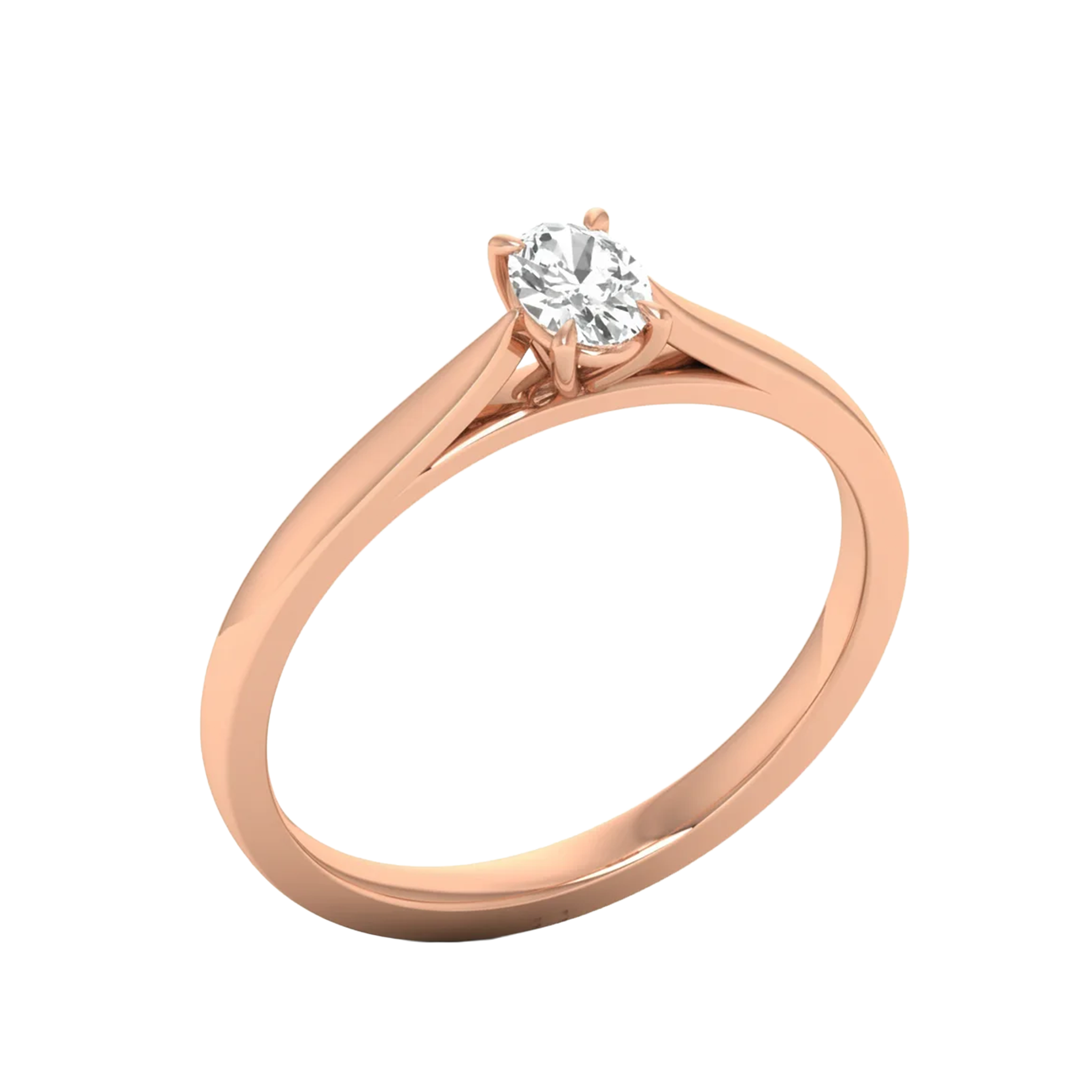 Ovale Solitaire Ring met 4‑Poots Zetting en Flat‑Rectangular Band 0,25–3 karaat