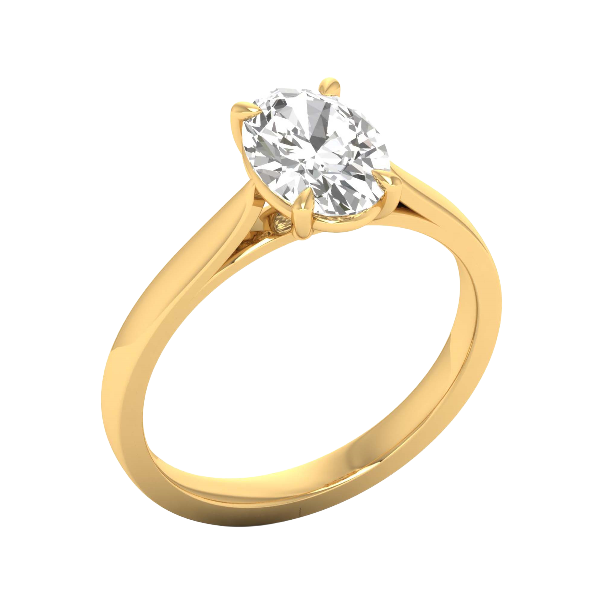 Ovale Solitaire Ring met 4‑Poots Zetting en Flat‑Rectangular Band 0,25–3 karaat