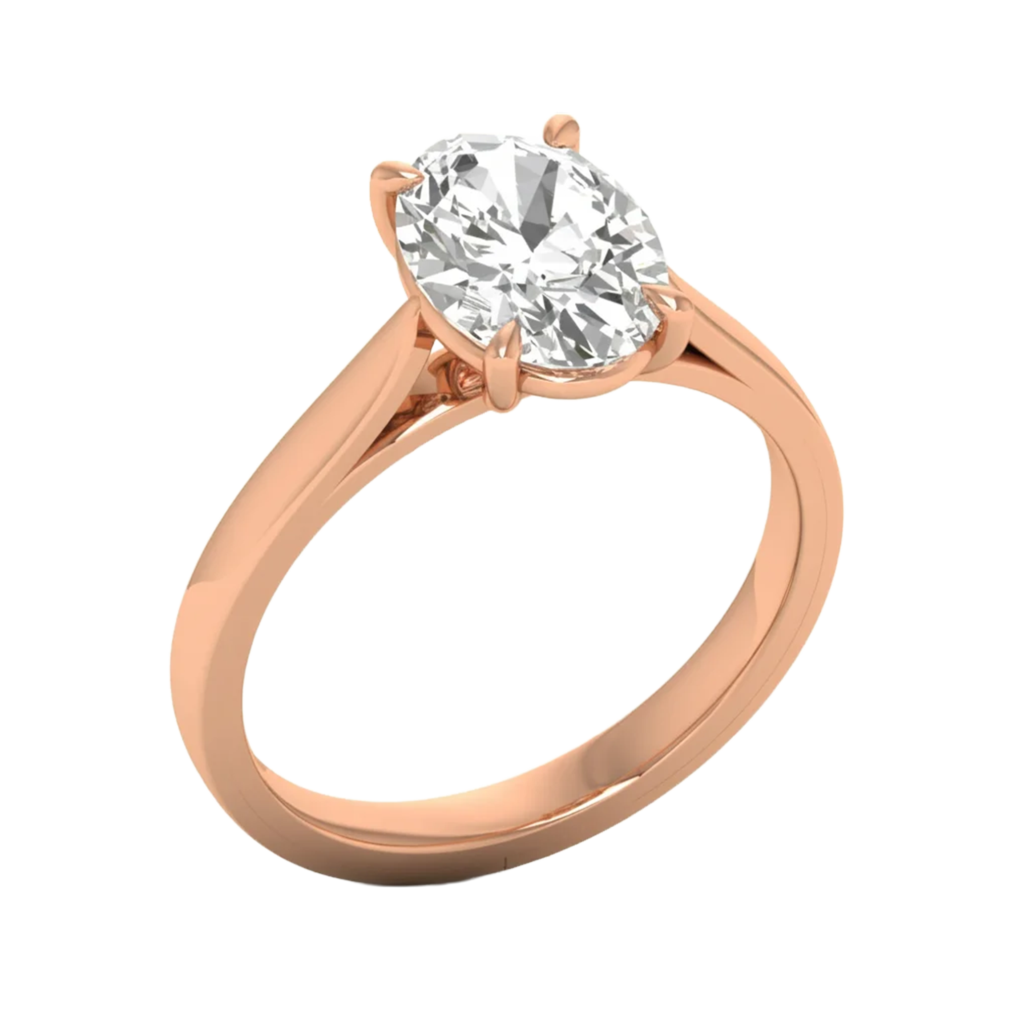 Ovale Solitaire Ring met 4‑Poots Zetting en Flat‑Rectangular Band 0,25–3 karaat