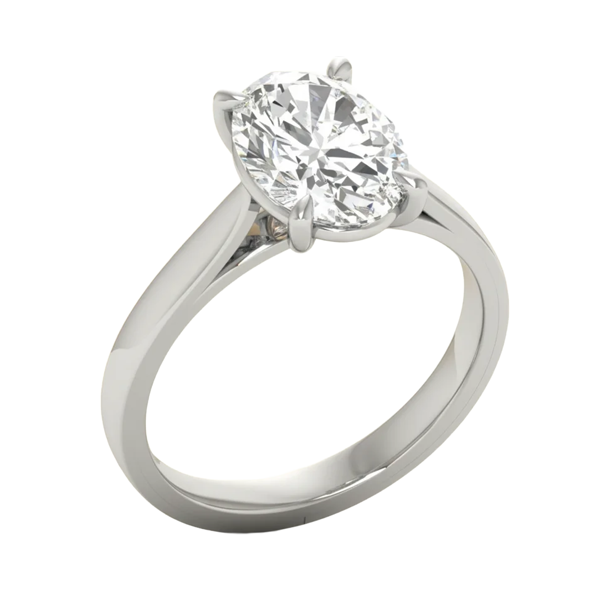 Ovale Solitaire Ring met 4‑Poots Zetting en Flat‑Rectangular Band 0,25–3 karaat