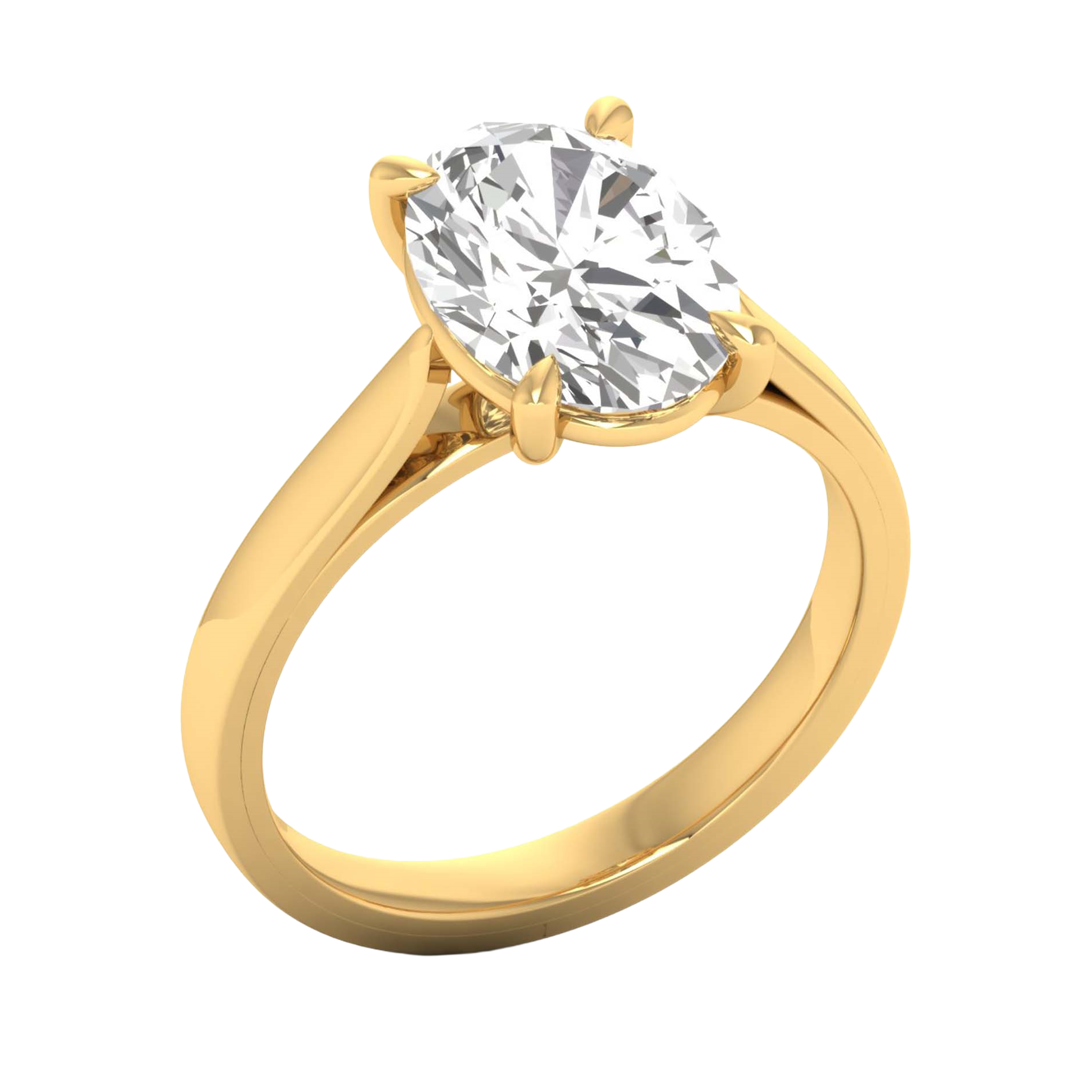 Ovale Solitaire Ring met 4‑Poots Zetting en Flat‑Rectangular Band 0,25–3 karaat
