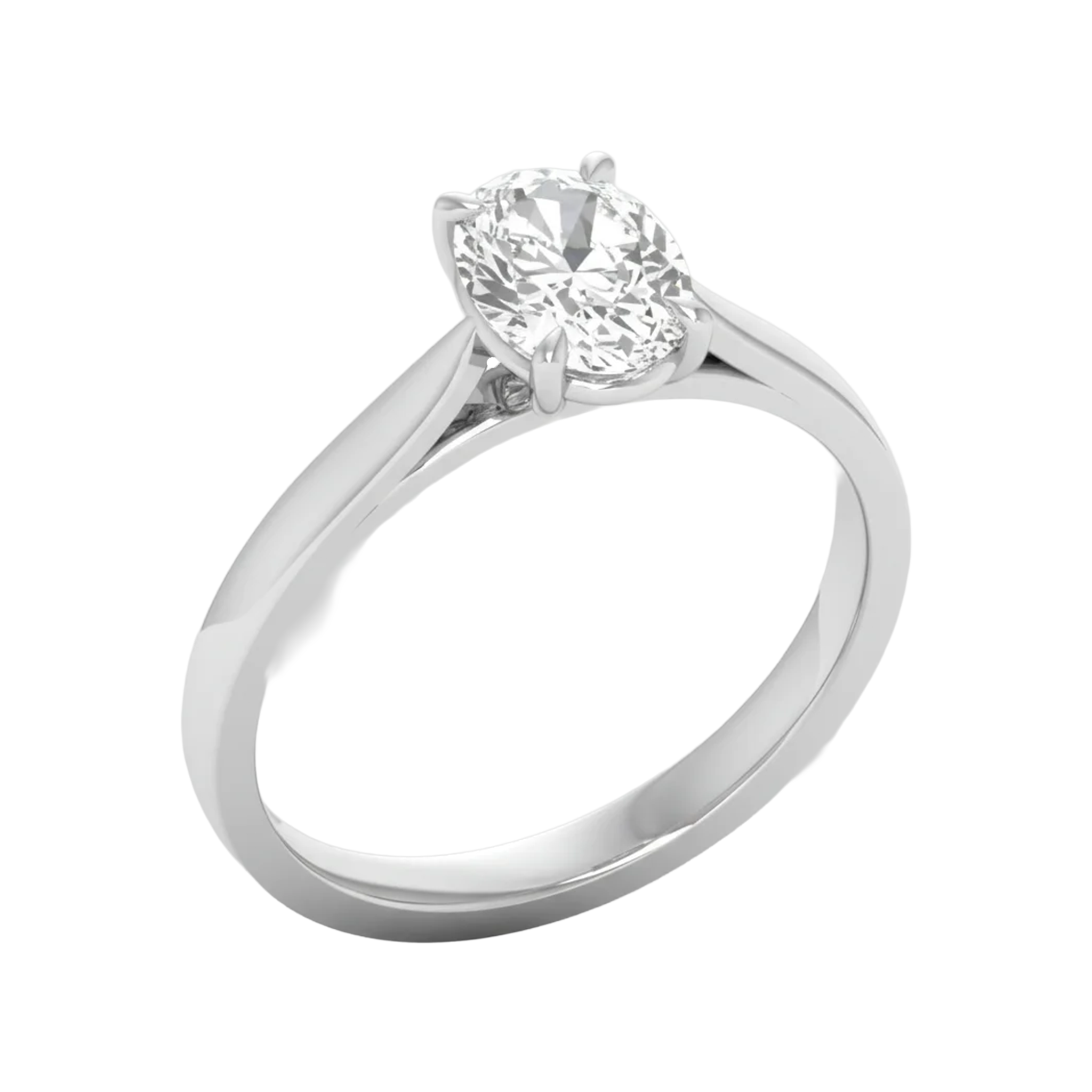 Ovale Solitaire Ring met 4‑Poots Zetting en Flat‑Rectangular Band 0,25–3 karaat