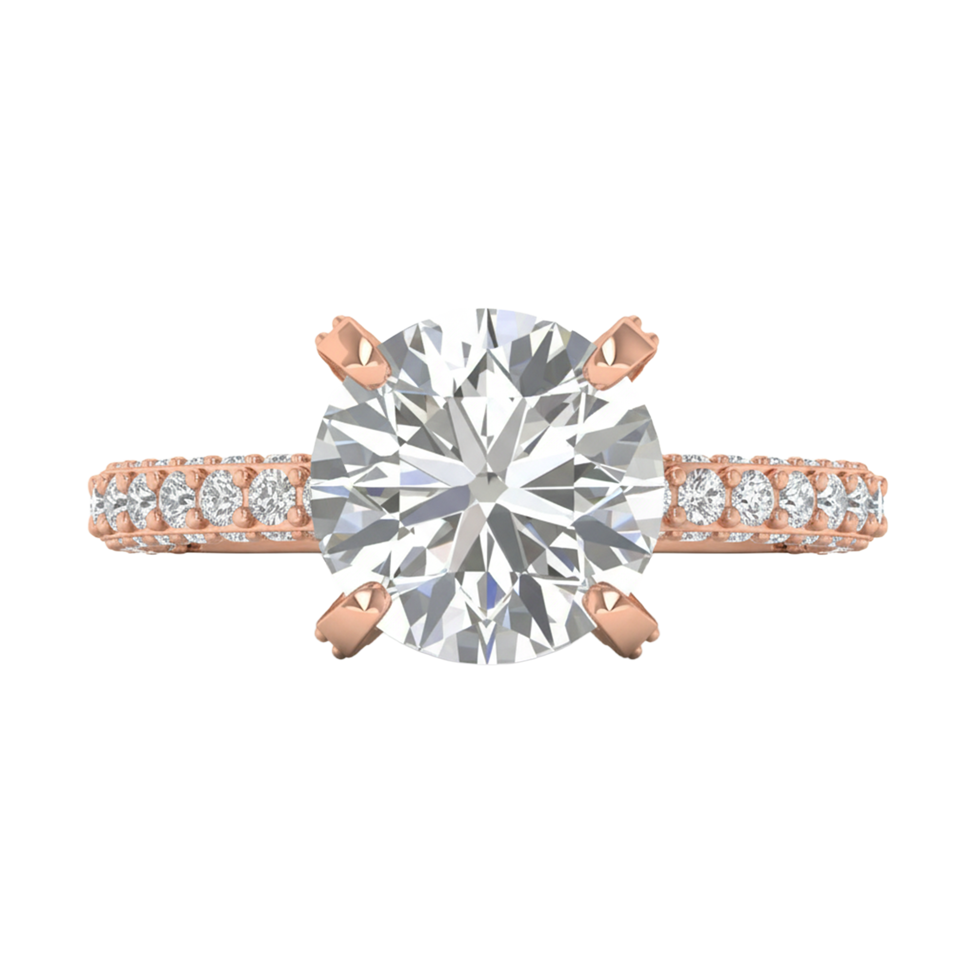 3,9 karaat solitaire pave ring met ronde diamanten op de hoge kroon