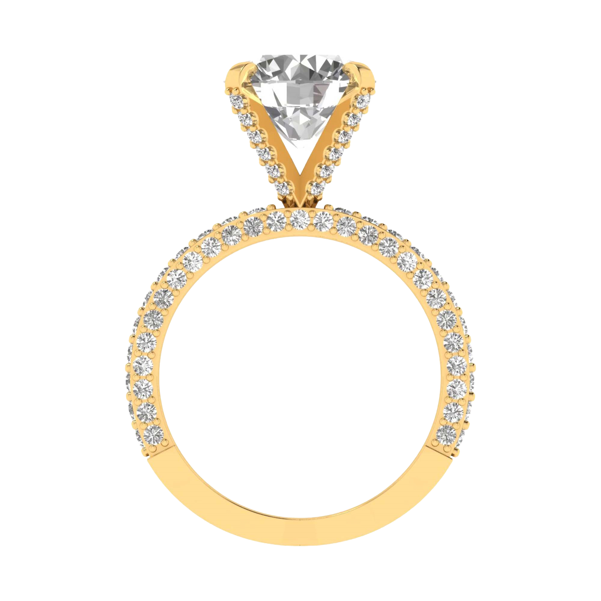 3,9 karaat solitaire pave ring met ronde diamanten op de hoge kroon