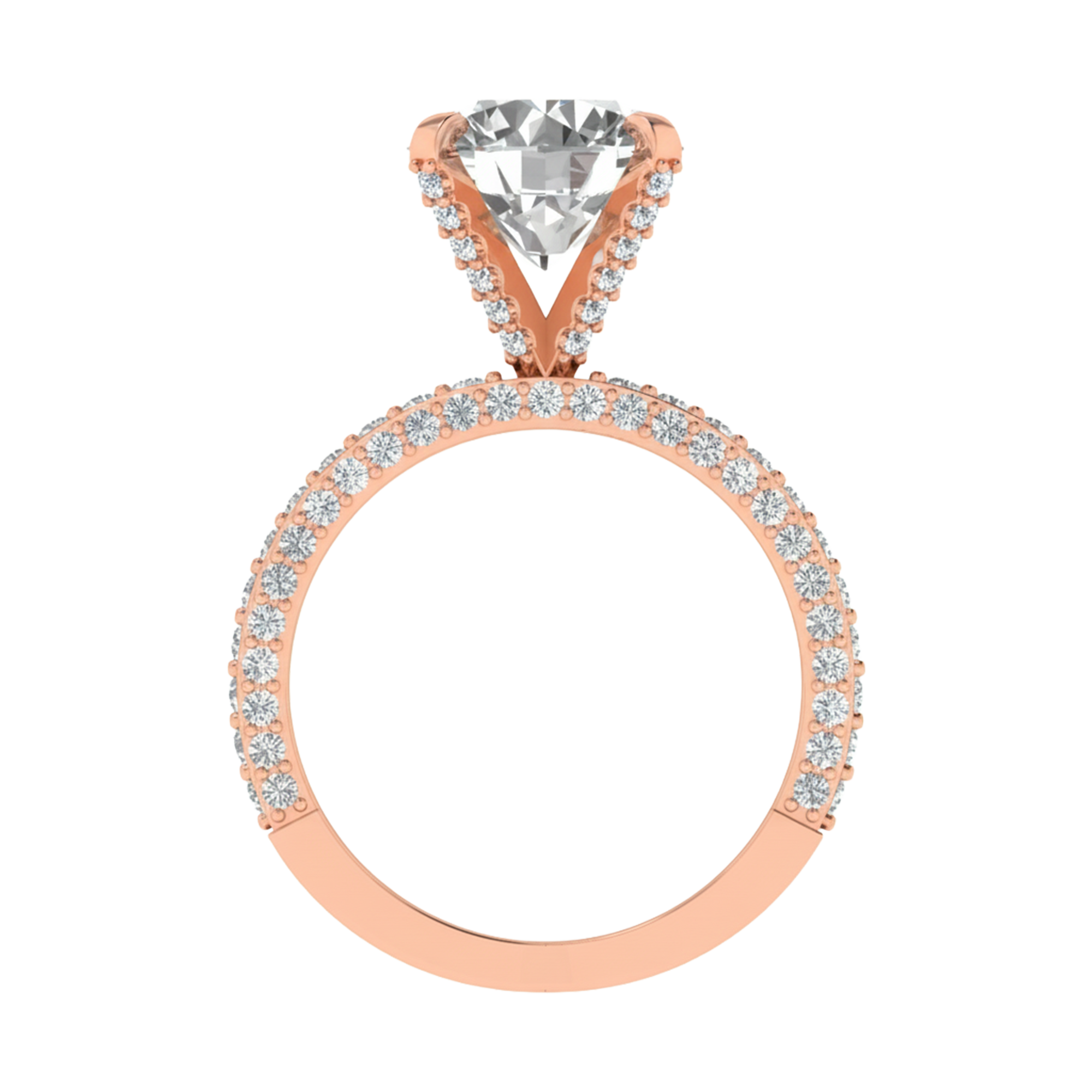 3,9 karaat solitaire pave ring met ronde diamanten op de hoge kroon