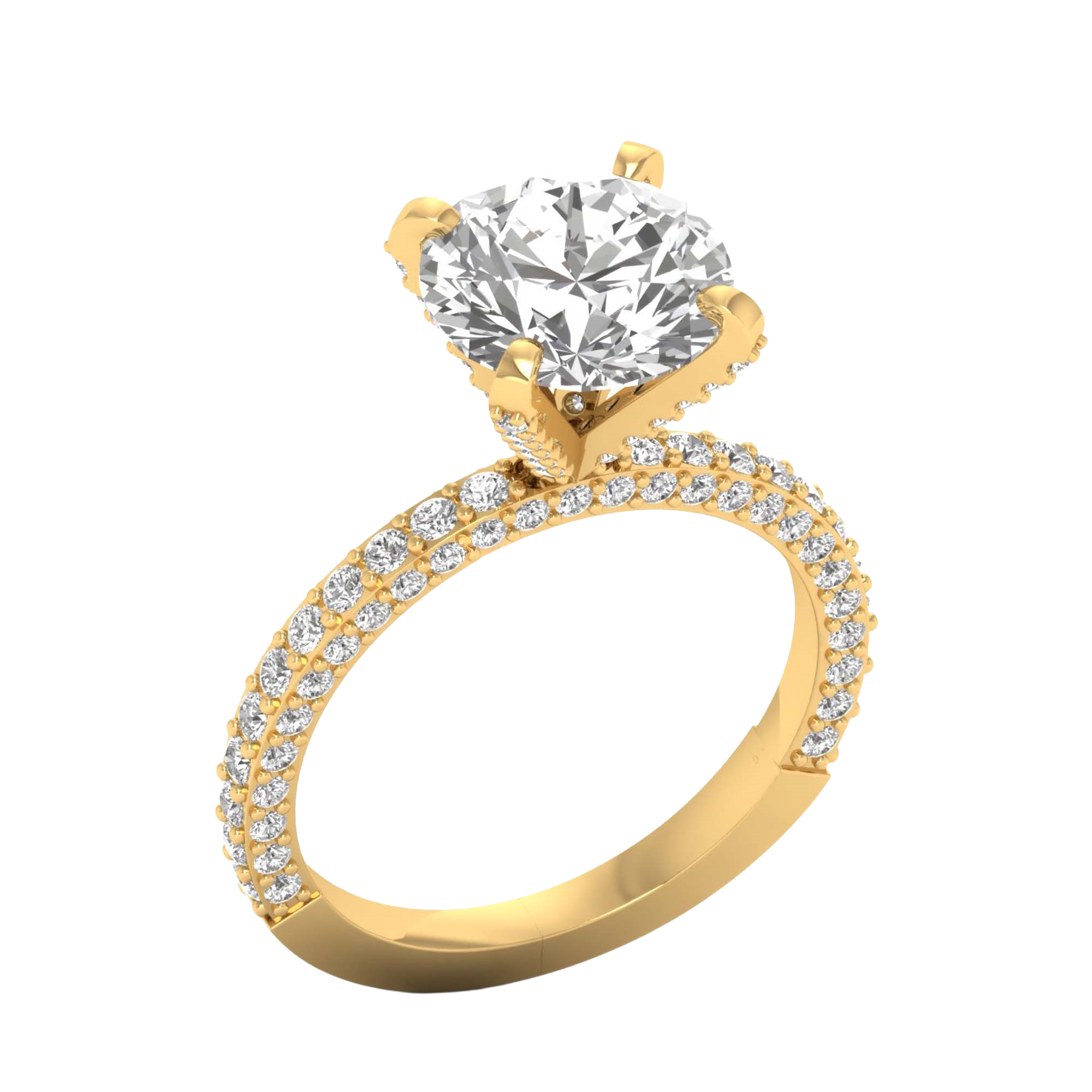 3,9 karaat solitaire pave ring met ronde diamanten op de hoge kroon